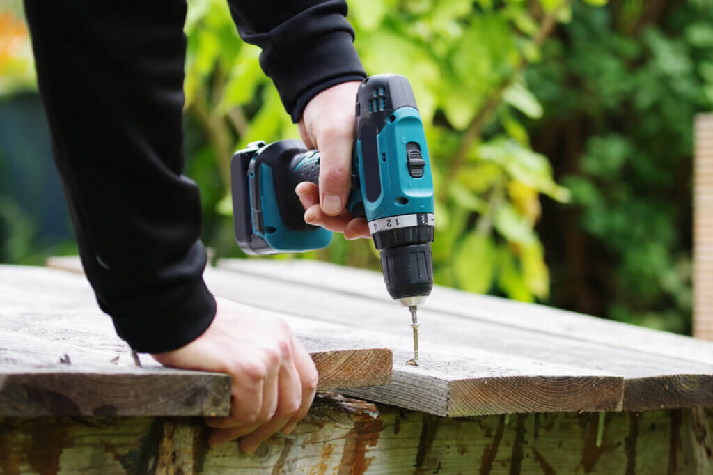 cordless drill driver in use