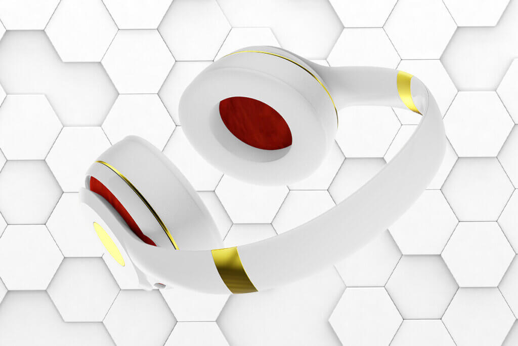 White-red-gold headphones