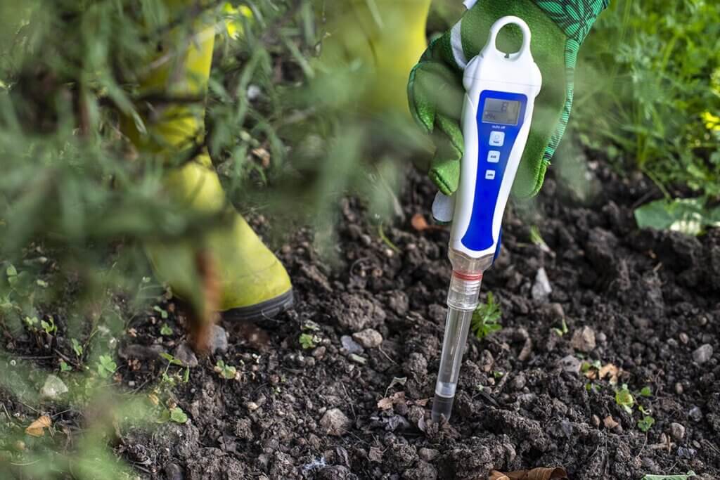 pH value of soil measured with measuring device
