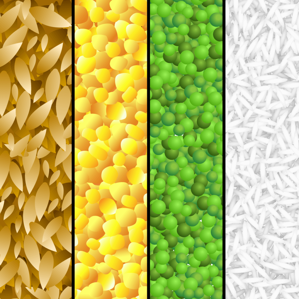 rice, grains, corn and pulses