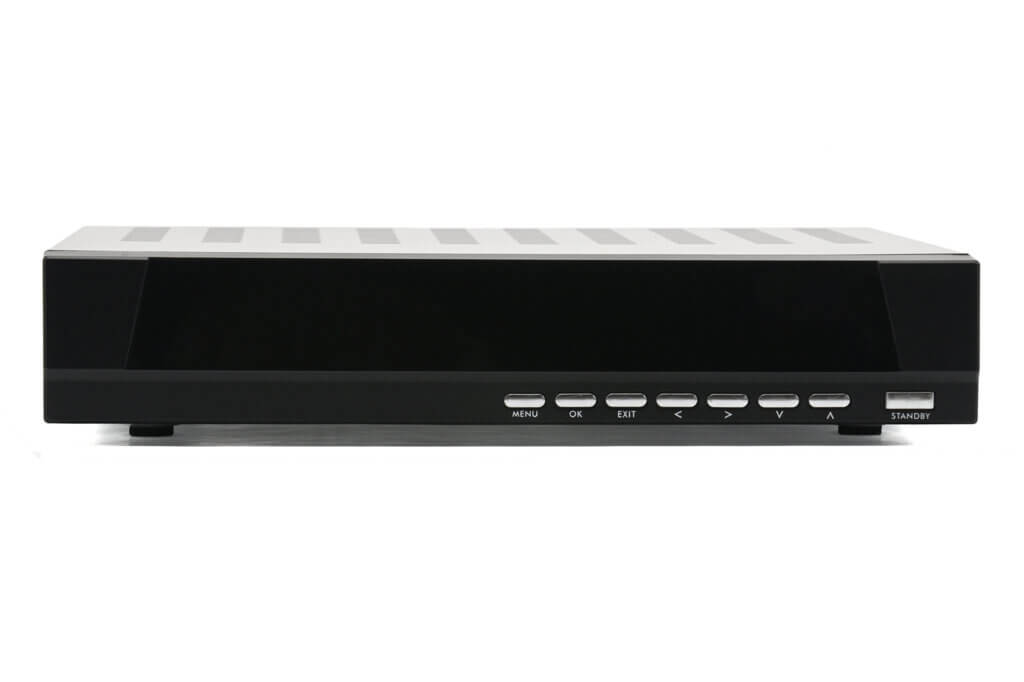 modern black satellite receiver with hard drive