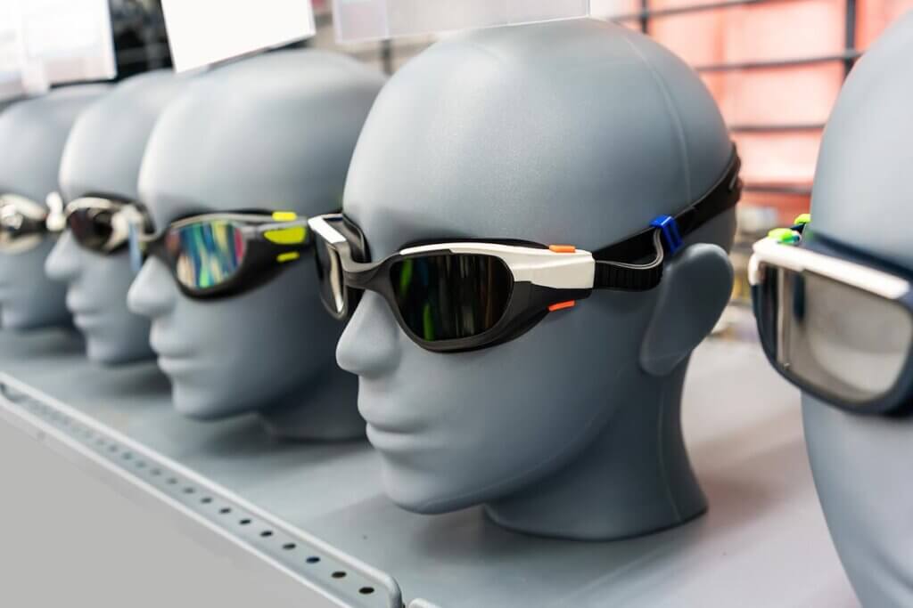 swim goggles on model heads