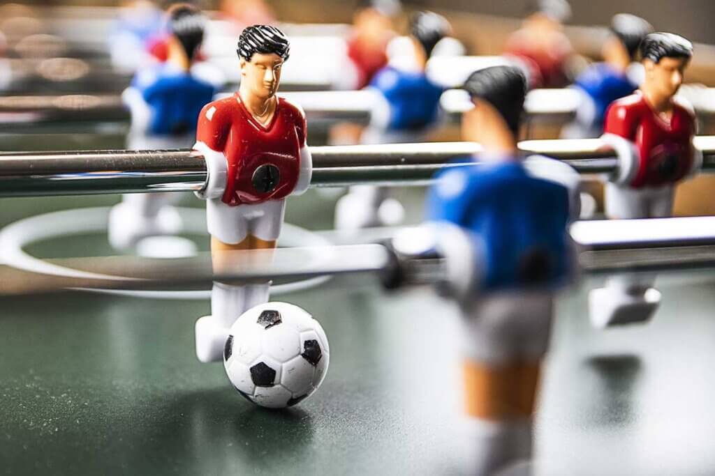 foosball table clos up players