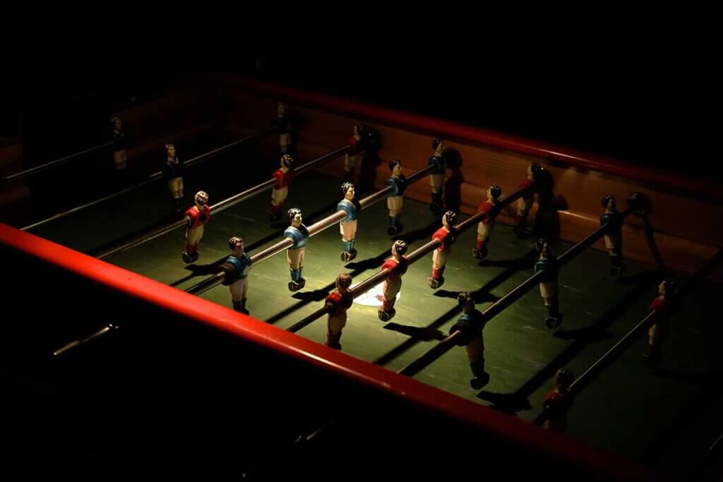 table football table game in low light